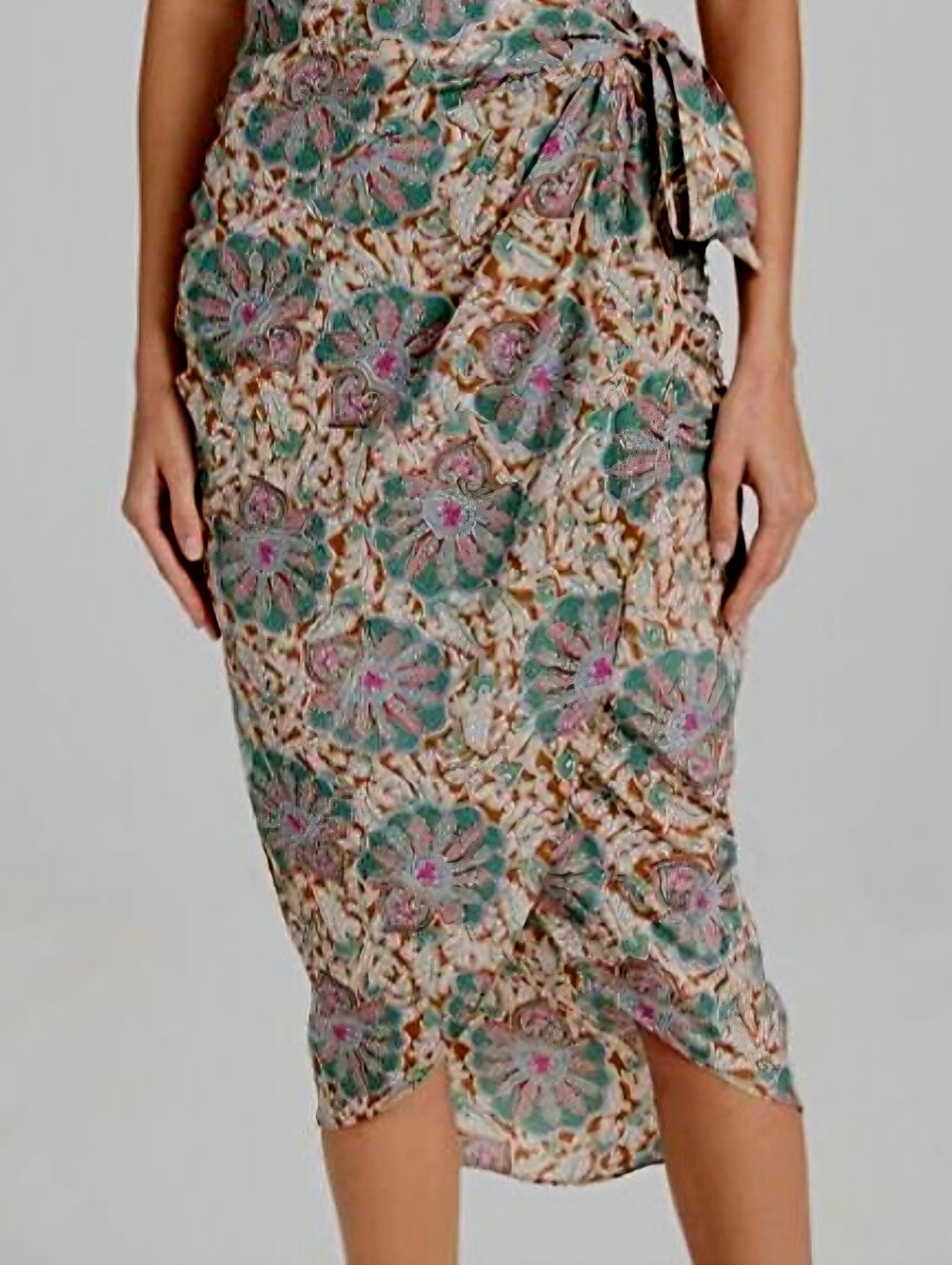 Veronica Beard Women’s Floral Wrap Skirt in Teal Green& Pink